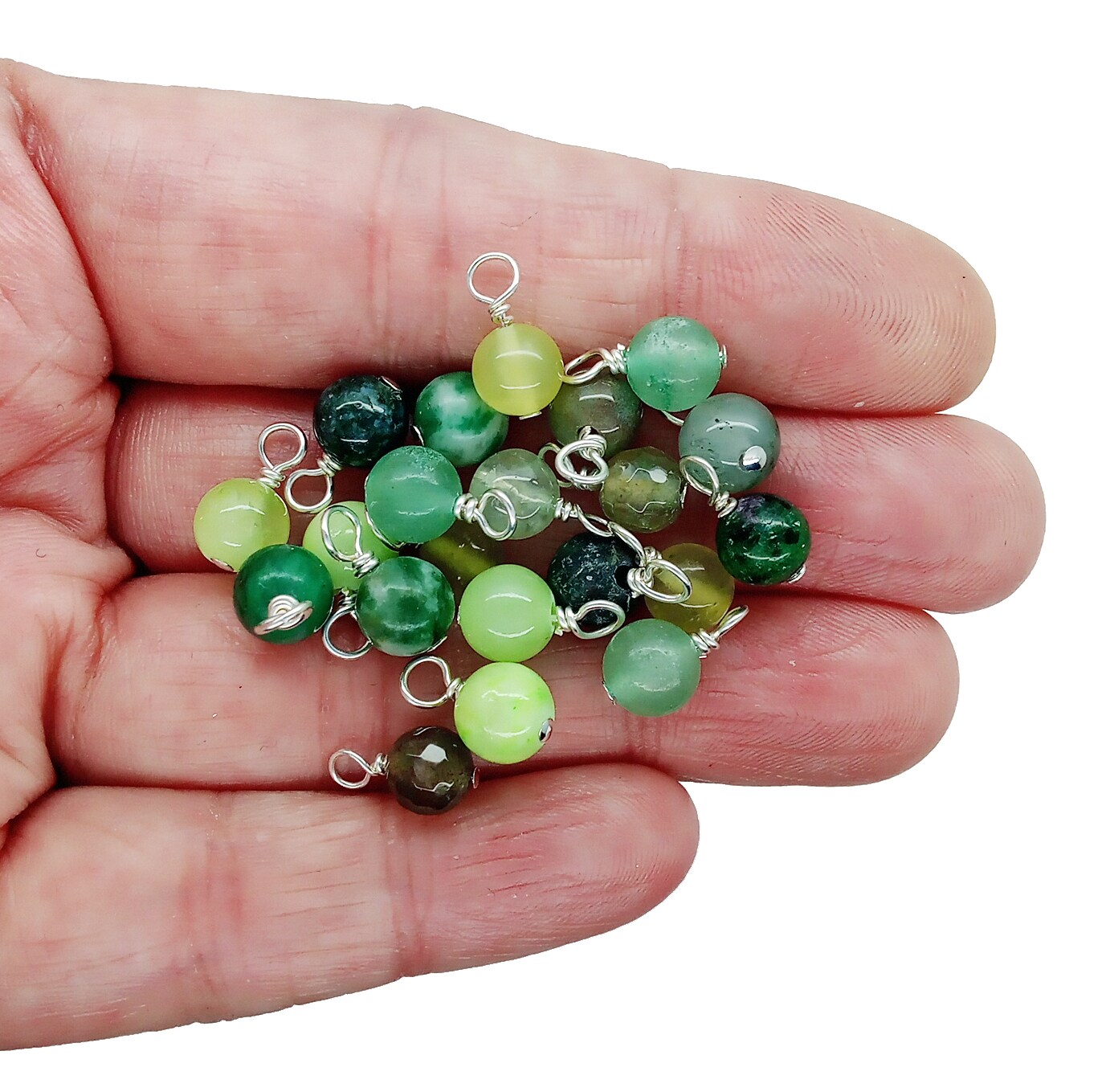 Gemstone Charm Mix, 20 pcs, 5mm-6mm Green Bead Dangle Assortment, Adorabilities