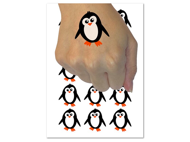 Peaky Penguin Doodle Temporary Tattoo Water Resistant Fake Body Art Set Collection (1 Sheet)