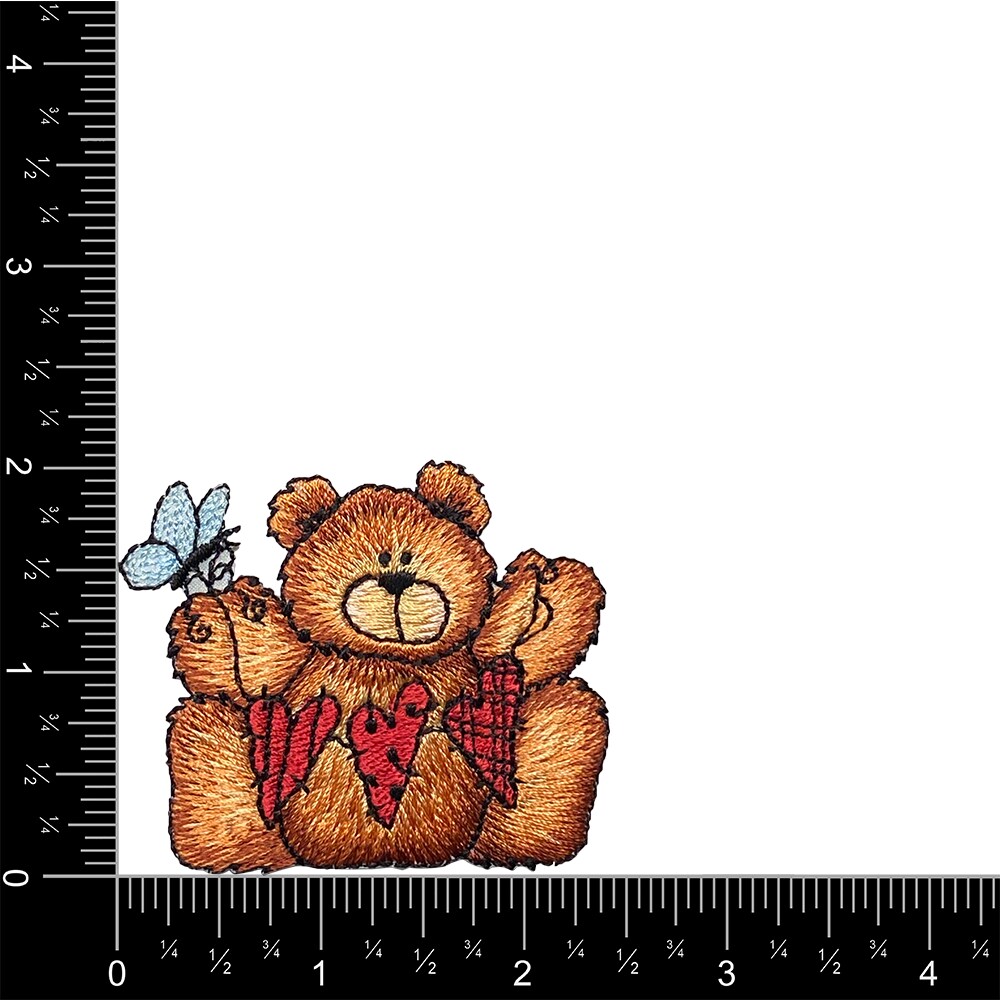 Teddy Bear with String of Hearts, Butterfly, Love, Embroidered, Iron on Patch