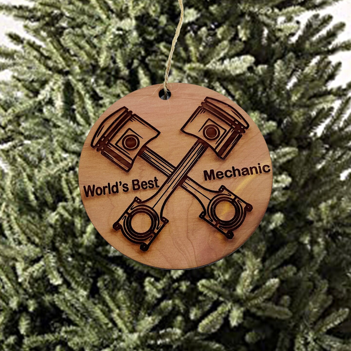 World's Best Mechanic with Piston - Cedar Ornament World's Best Mechanic with Piston - Cedar Ornament
