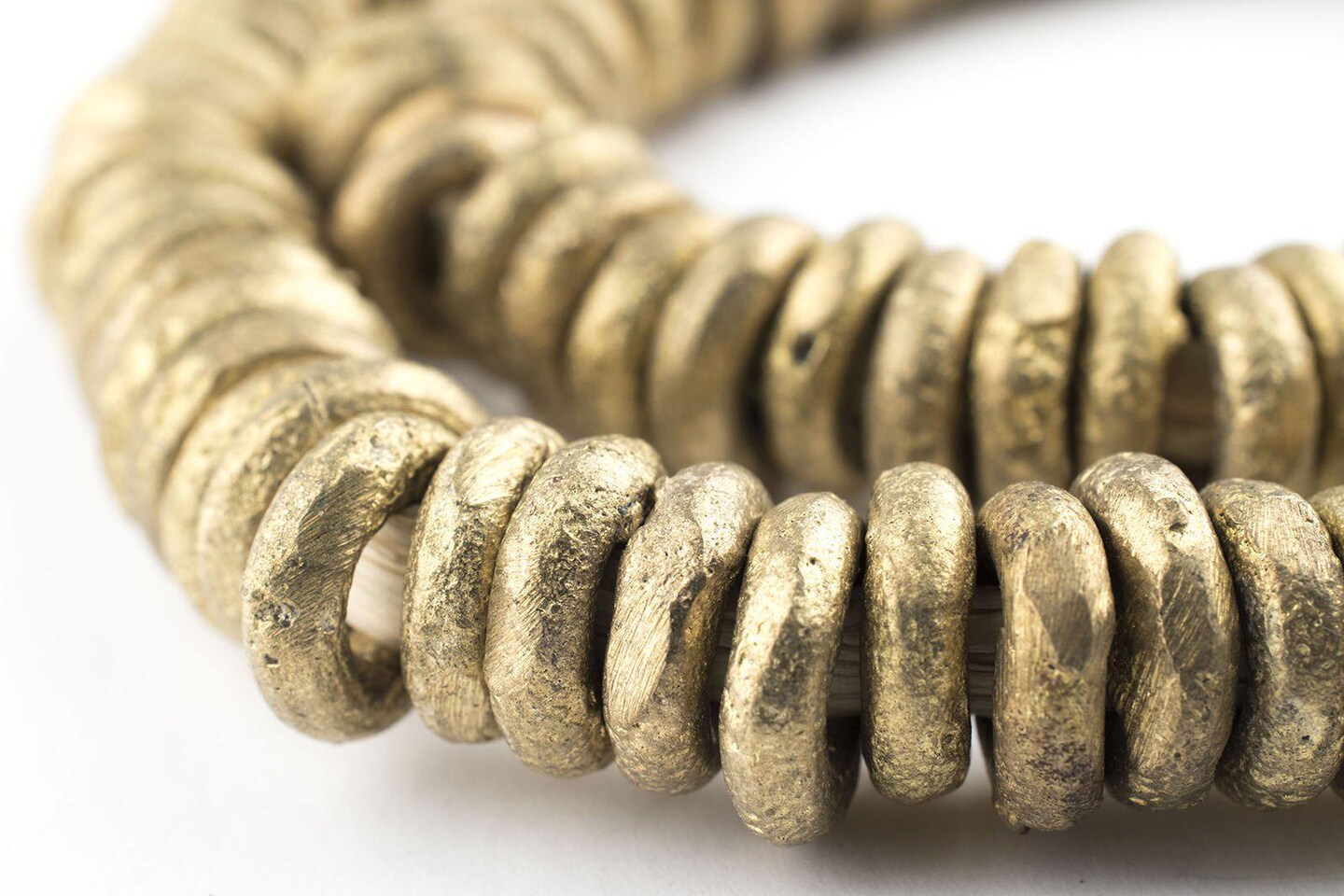 TheBeadChest Nigerian Brass Donut Ring Beads 14mm African Large Hole 24 Inch Strand Handmade