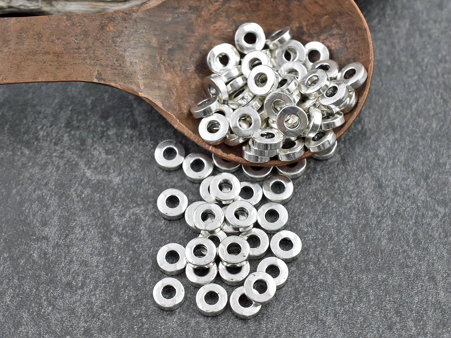 *100* 6x2mm Antique Silver Donut Spacer Beads