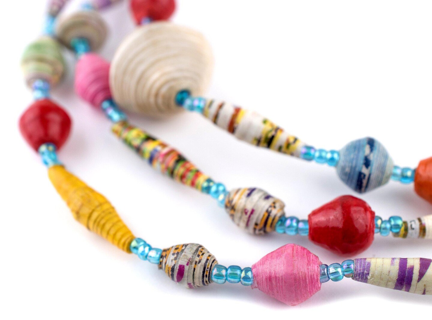 Recycled Paper Bead Necklace from Uganda - Fair Trade African Jewelry by The Bead Chest (Circus Medley)