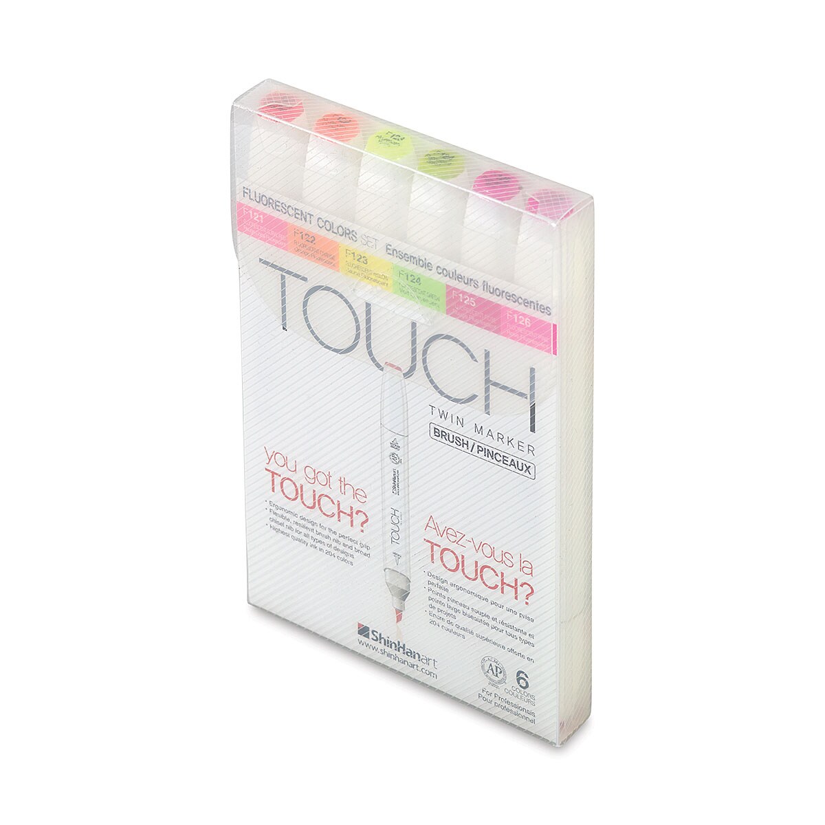 ShinHan Touch Twin Brush Markers - Fluorescent Colors, Set of 6