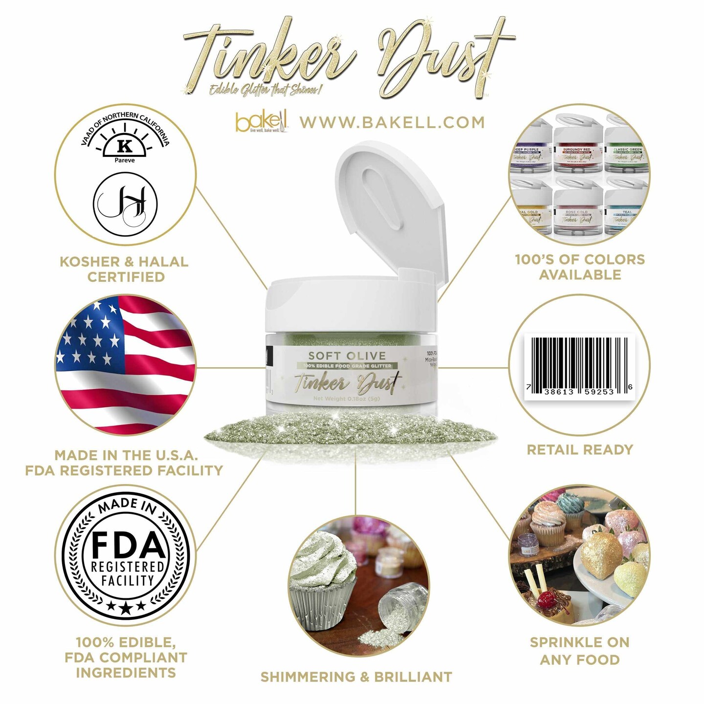 Soft Olive Green Edible Glitter | Tinker Dust&#xAE; 5 Grams