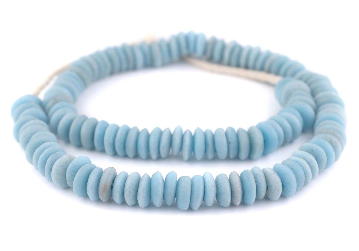 The Bead Chest Ashanti Fair Trade Glass Saucer Beads - African Tribal Ethnic Disk Rondelle Spacers (Baby Blue)