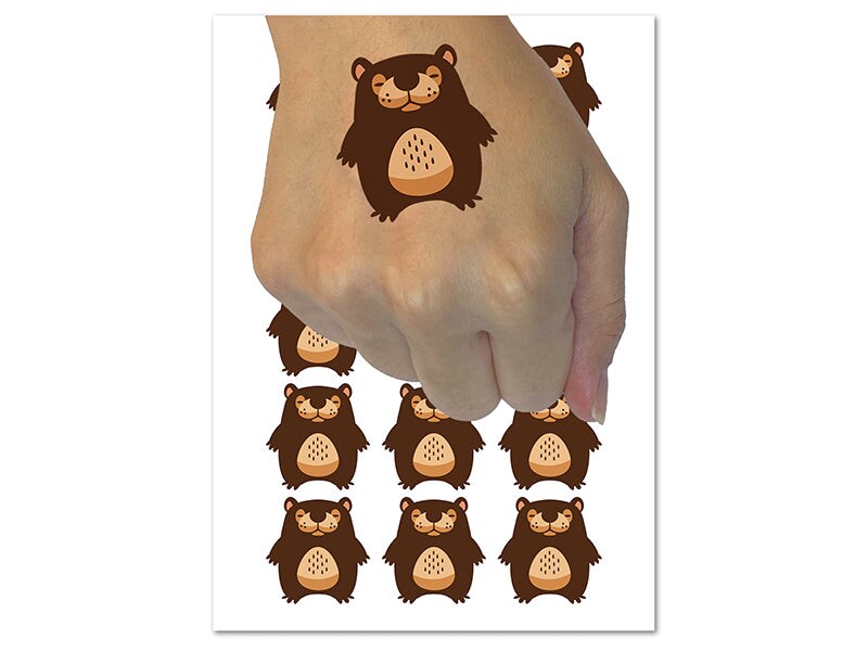 Cute Sleepy Baby Bear Temporary Tattoo Water Resistant Fake Body Art Set Collection (1 Sheet)