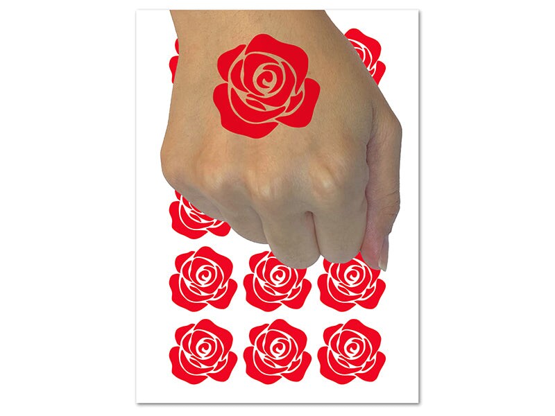 Rose Flower Solid Temporary Tattoo Water Resistant Fake Body Art Set Collection (1 Sheet)