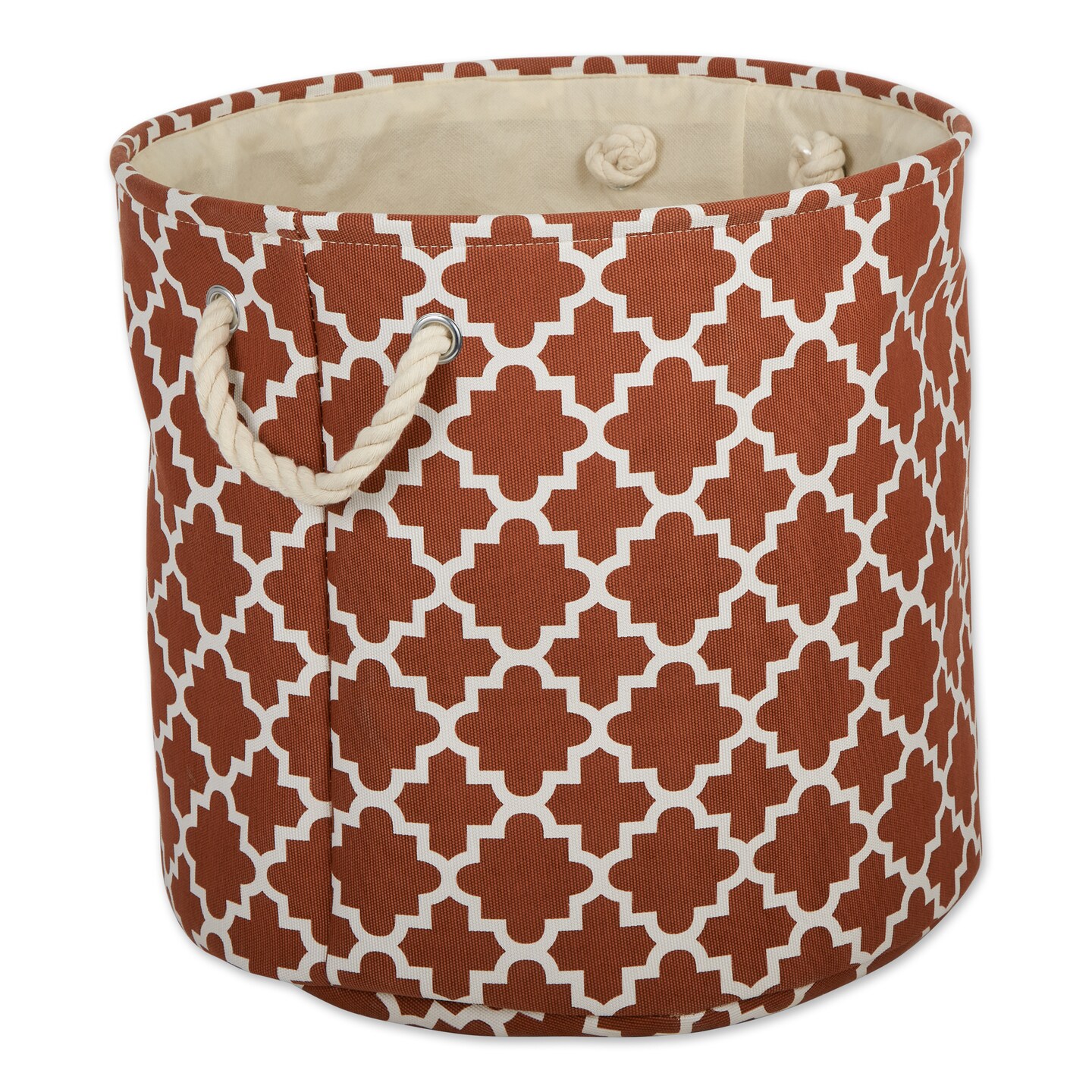Contemporary Home Living Large Cinnamon Lattice Round Bin - 14&#x22; - Brown and White