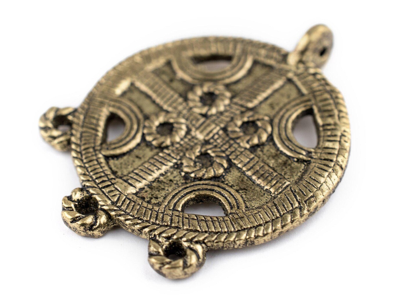 TheBeadChest Brass Circular Cross Tribal Baule Connector Pendant (39x50mm): African Tribal Metal Pendant for DIY Jewelry and Necklace