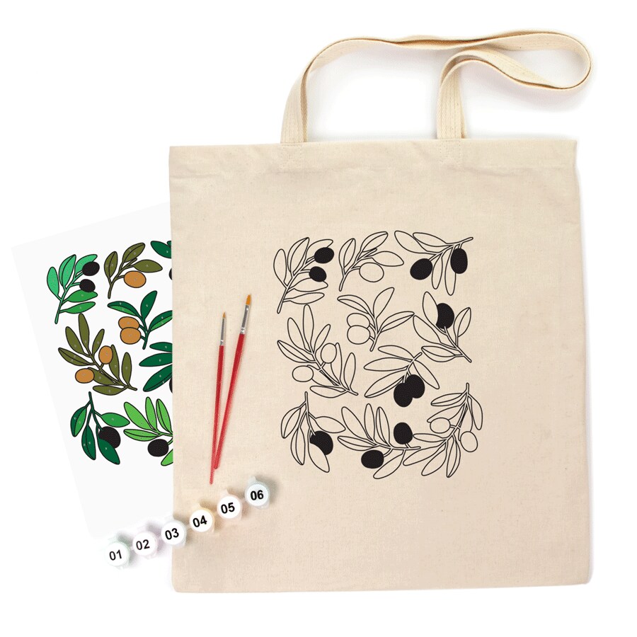 Rosa Talent Olives - Shopper Coloring Kit. Ecobag Painting Kit, Cotton 0.03 lb/in2, 14.96*16.54 inches.