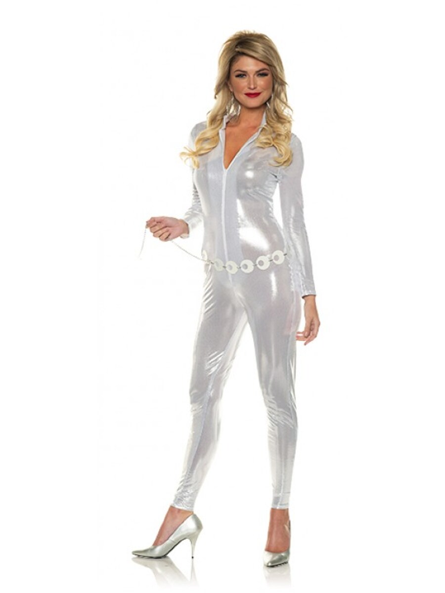 Women s Shakin 70s Disco Diva Platinum Jumpsuit Costume Michaels