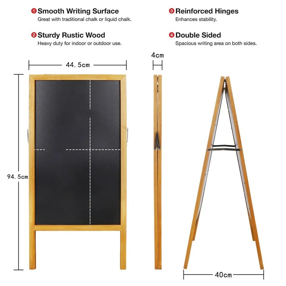 40" Natural wood Sturdy Sandwich Board A Frame Chalkboard Restaurant Wedding Message Board
