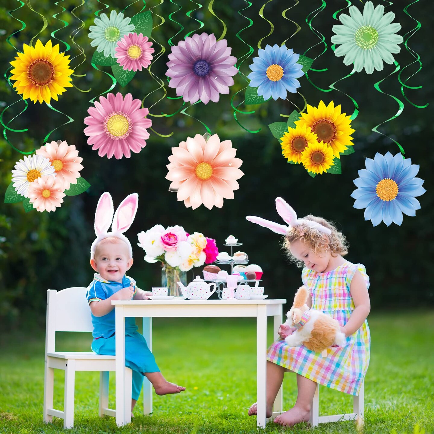 30 Pieces Flowers Butterfly Hanging Swirl Decorations, Spring Summer Sunflower Baby Shower Decor for Women Kids Birthday Easter Party Baby Shower Mother's Day Wedding Supplies (Flower)