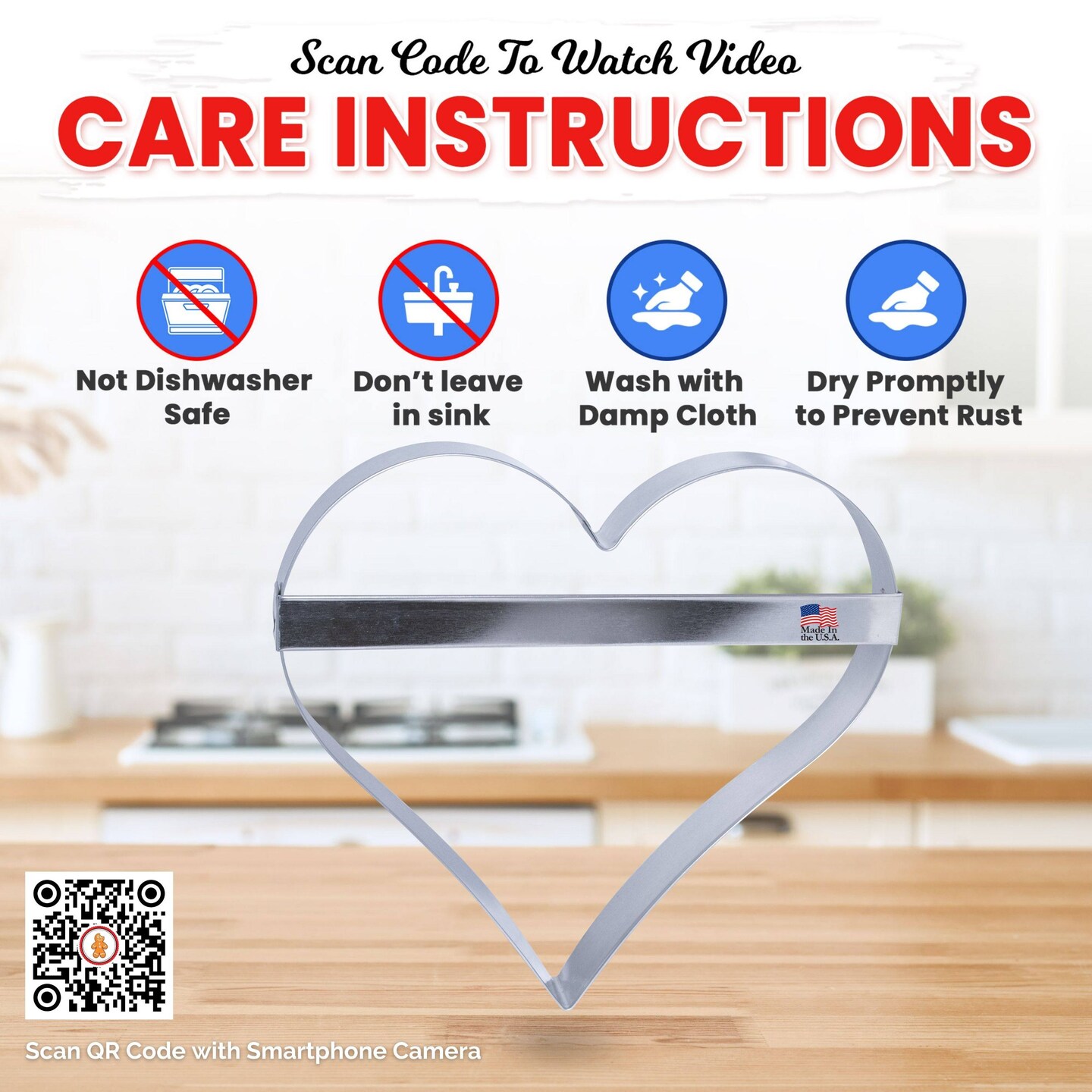 CookieCutter.Com Extra Large Heart with Brace 8 in Cookie Cutter - USA Made Tin Plate Steel