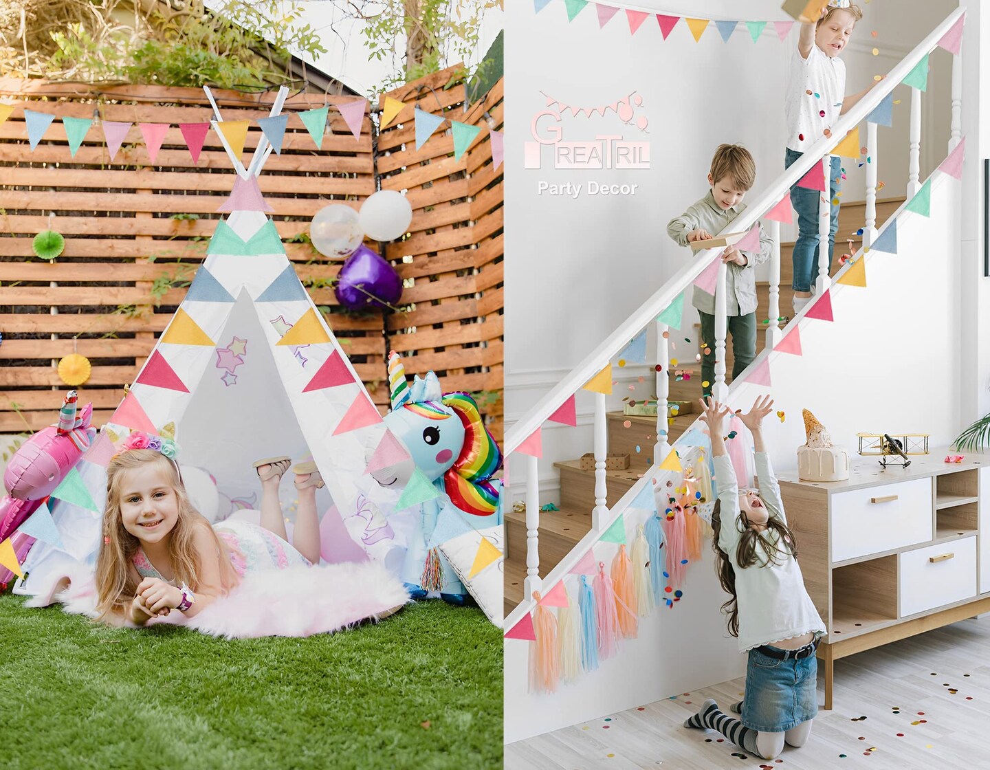 Colorful Triangle Banners for Birthdays Easter Classroom School Carnival Garland Outdoor Burlap Bunting Party Decorations 4 Strings
