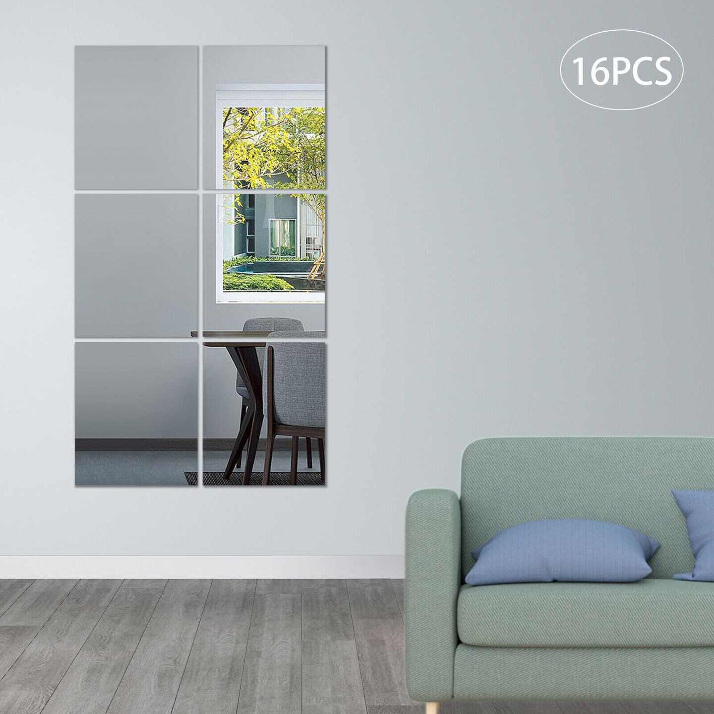 Kitcheniva 16PCs Frameless Acrylic Full Length Shatterproof Mirror