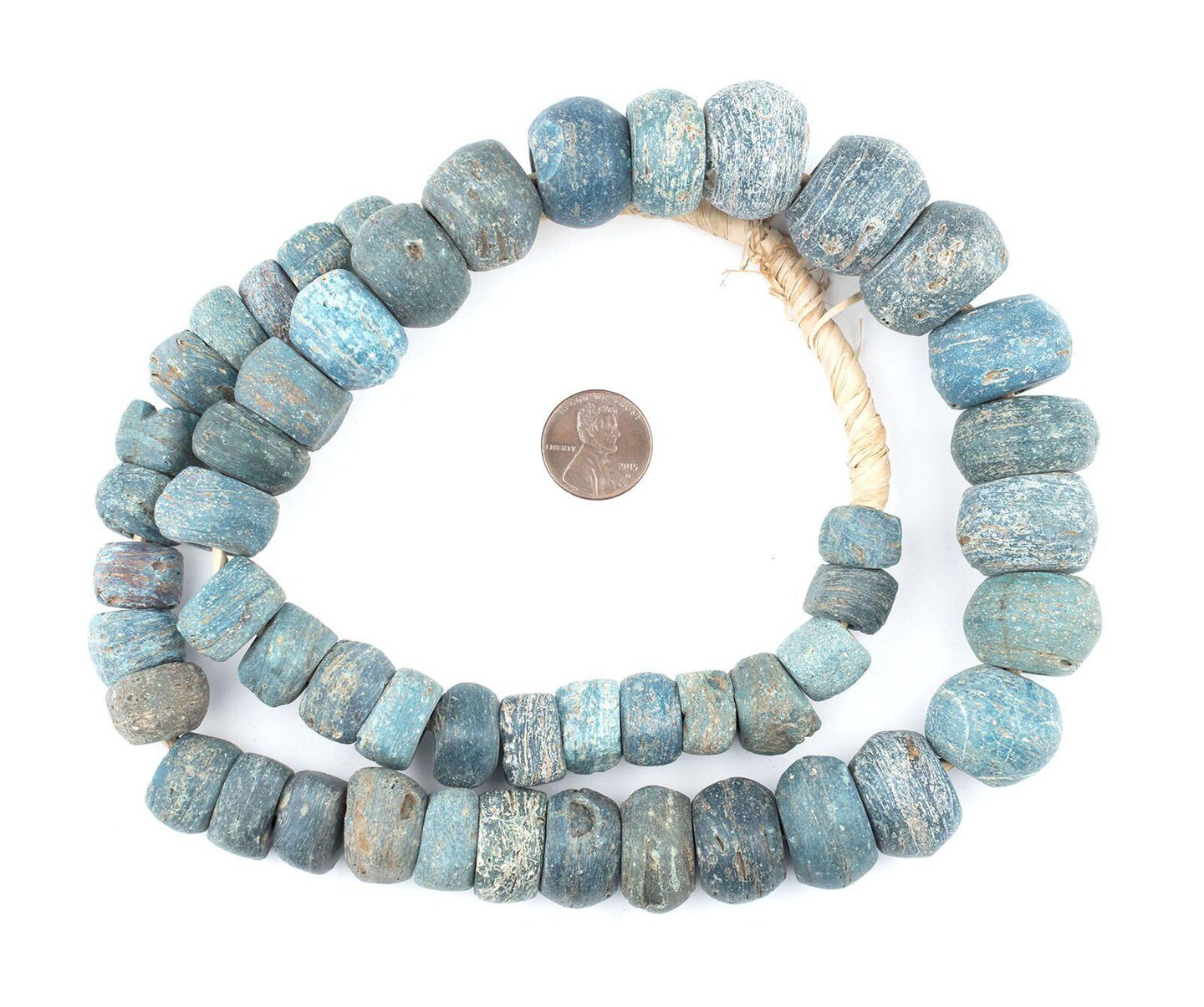 TheBeadChest Antique Turquoise Hebron Kano Beads Natural 19mm West Africa African Blue Cylinder Glass Large Hole 27 Inch Strand Handmade