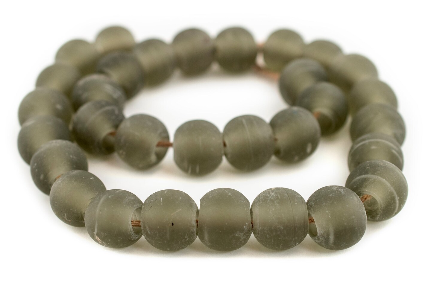 TheBeadChest Groundhog Grey Frosted Sea Glass Beads 20mm Brown Round Large Hole 24 Inch Strand
