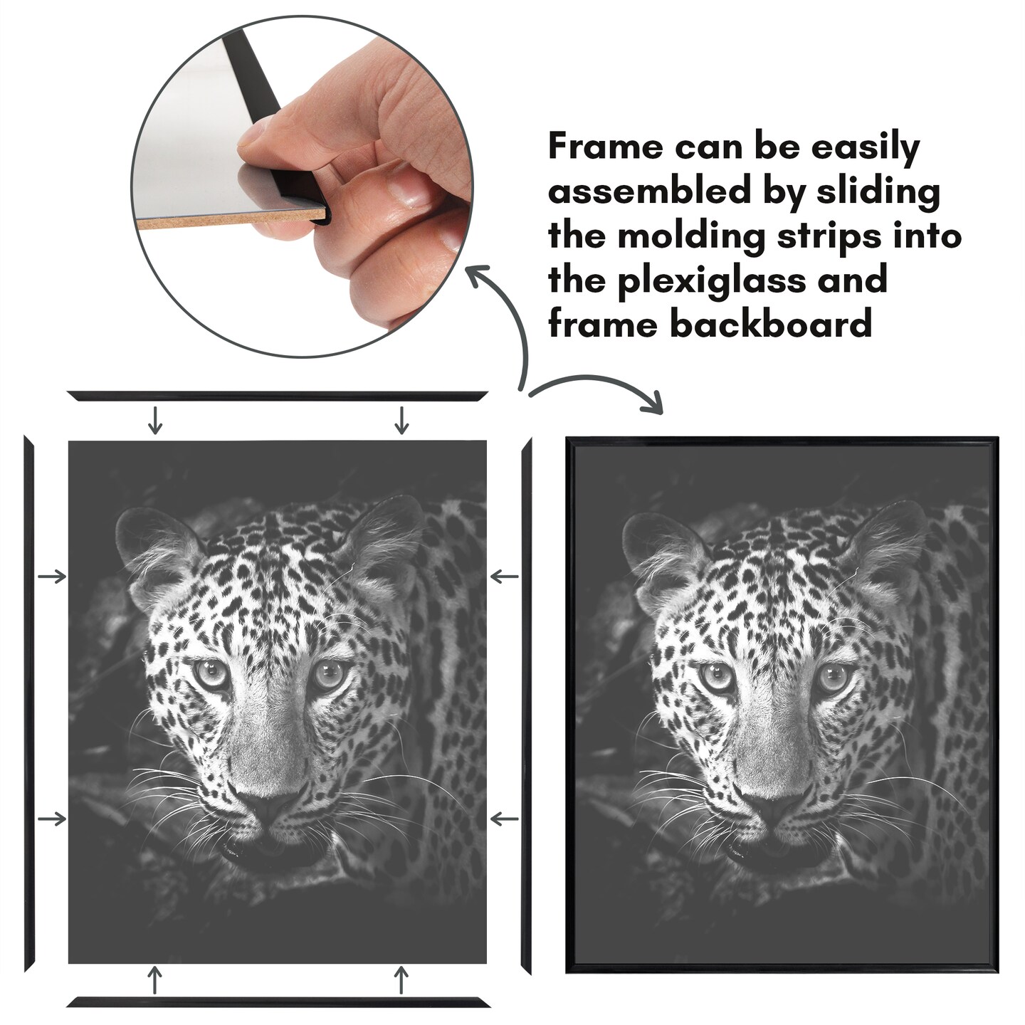 Americanflat Snap-In Picture Frame in Black - Set of 3 - Poster Frame with Slimline Molding, Plexiglass Cover, and Hanging Hardware - Black