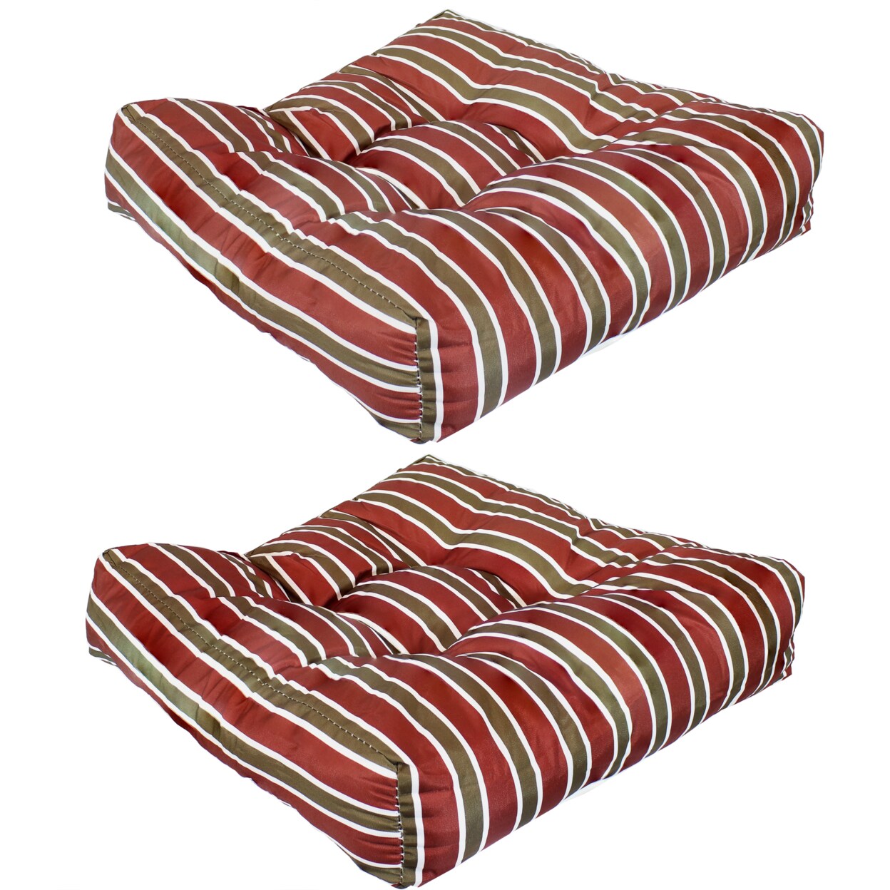 Sunnydaze Outdoor Square Tufted Seat Cushion - Red Stripe - Set Of 2