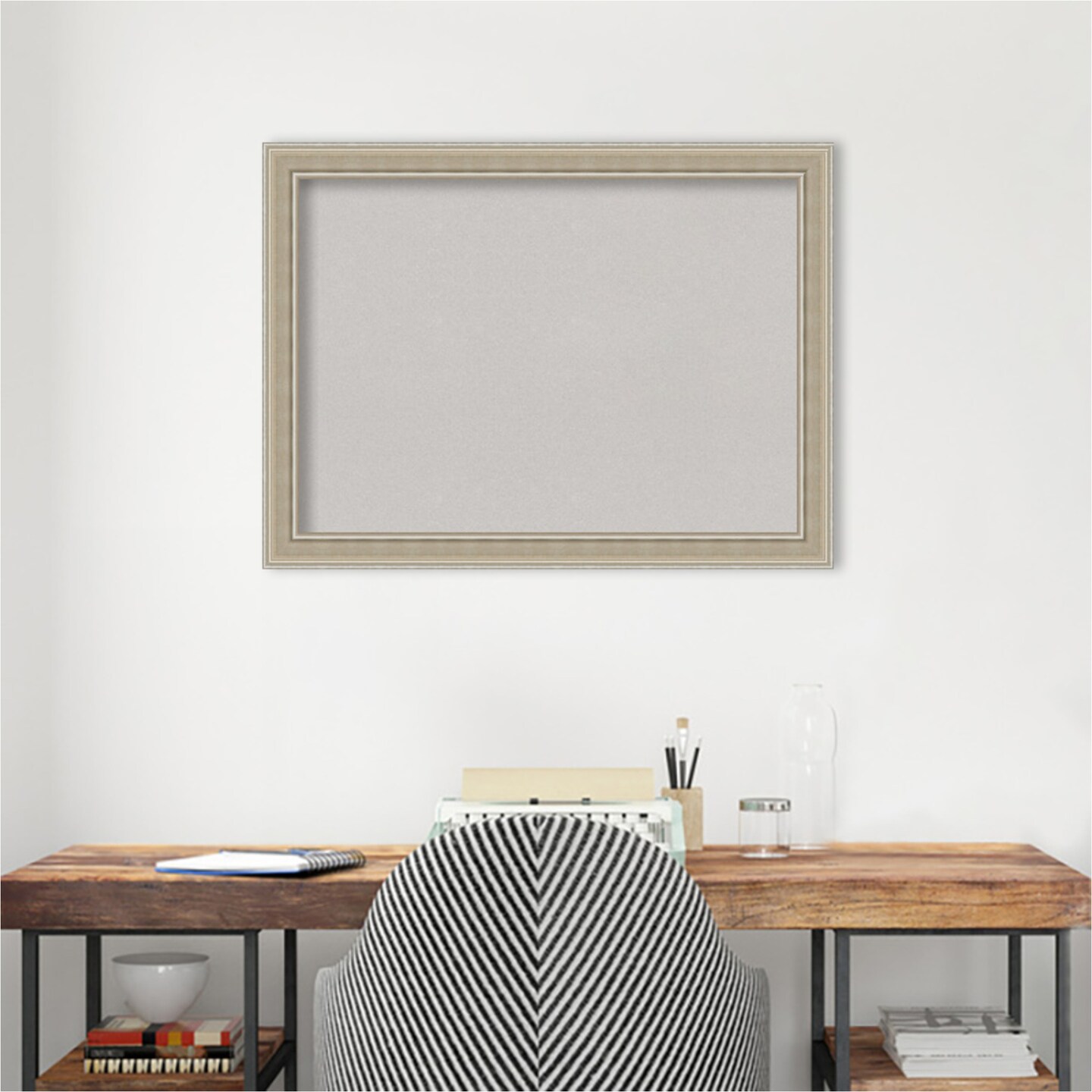 Mezzo Silver Wood Framed Corkboard, Grey Cork