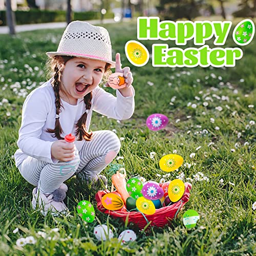 Easter Tree Ornaments, 24pcs Multicolored Hanging Plastic Easter Eggs Easter Tree Decorations Hanging Easter Eggs, Hand Painted Eggs Easter Ornaments for Tree Basket DIY Crafts Easter Party Favors