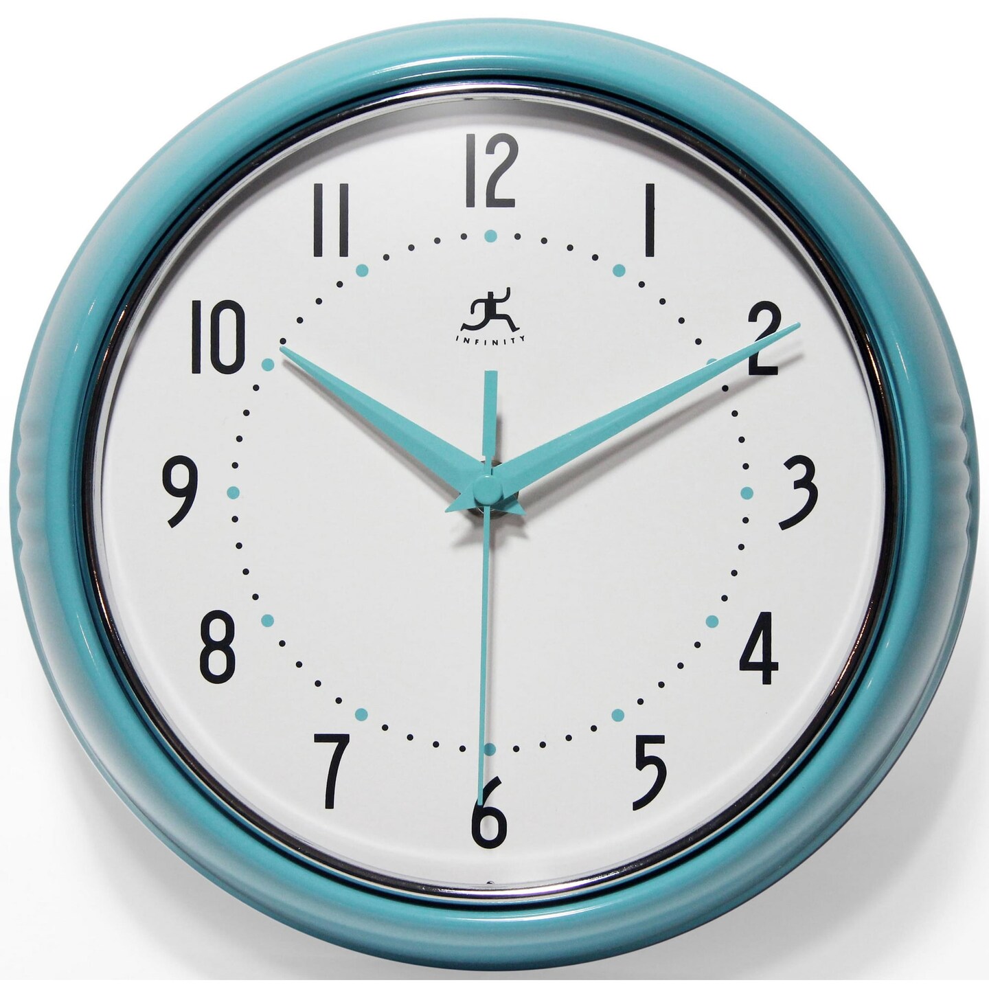 Infinity Instruments Retro Round Turquoise Metal 9.5-inch Analog Wall Clock