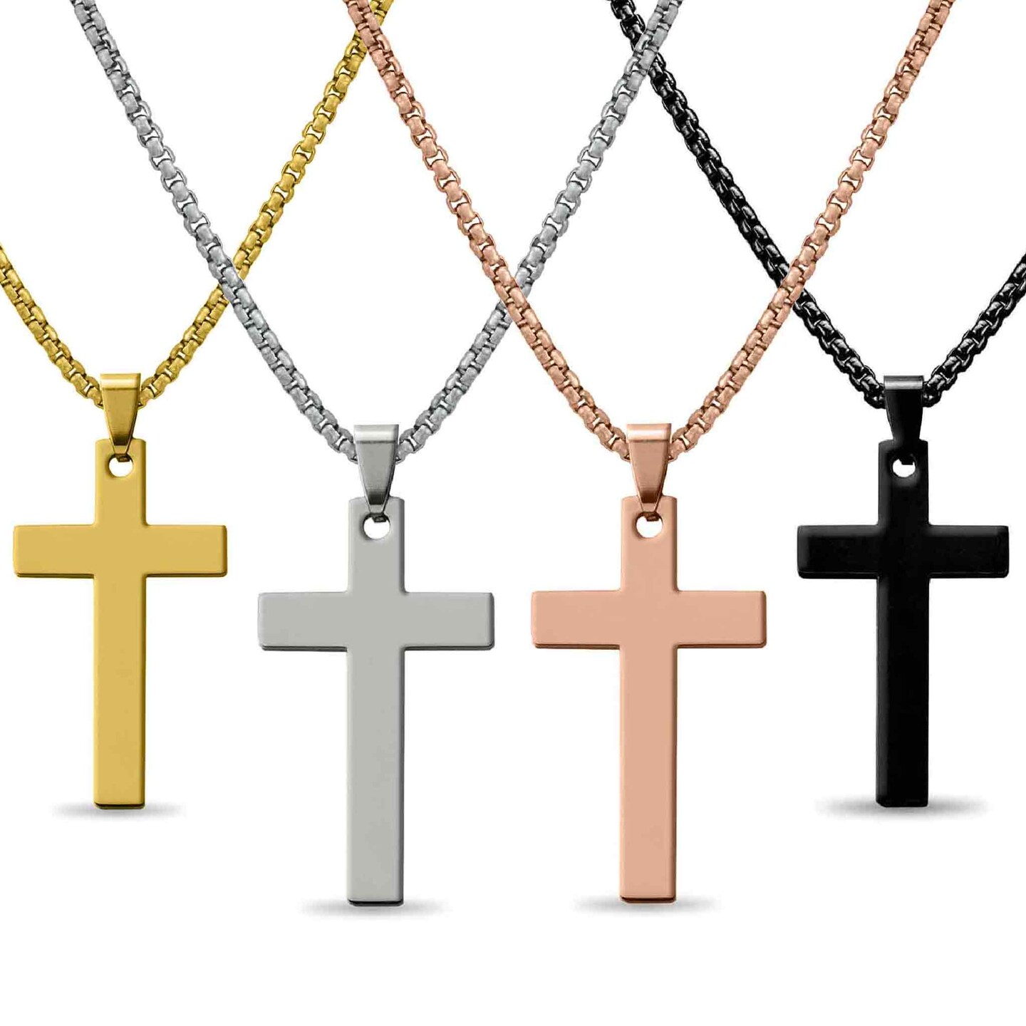 18K PVD Coated Stainless Steel Cross Pendant With Rounded Box Chain