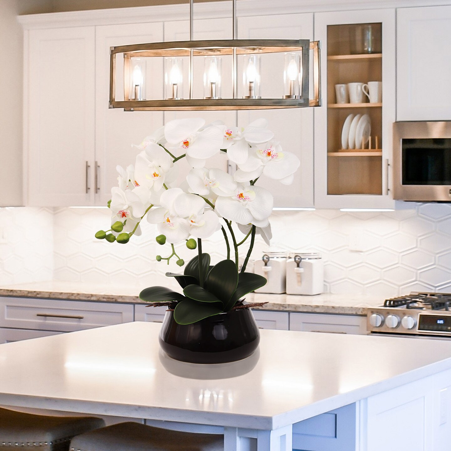 15-Inch Phalaenopsis Orchid - Elegant White Blooms, Home Decor, Perfect for Tabletops & Gifts - All-Season Elegance, Floral Home by Artificial Flowers