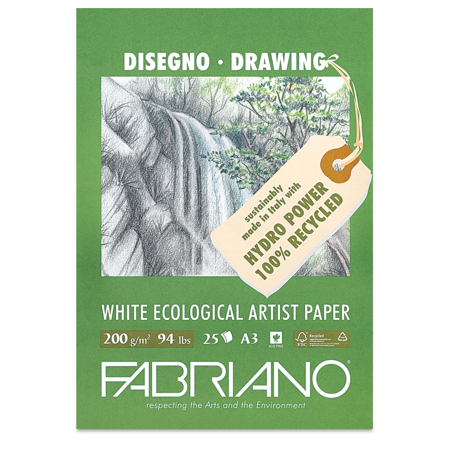 Fabriano Ecological Artist Drawing Pad - 11.7&#x22; x 16.5&#x22;, 25 Sheets