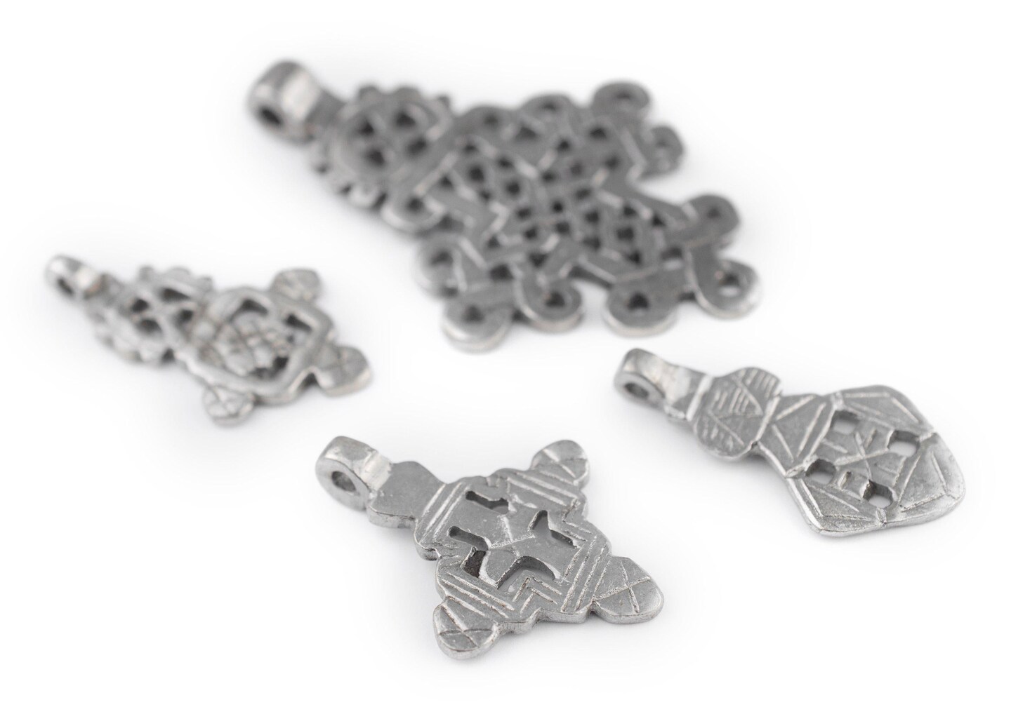 TheBeadChest 4 Pack: Ethiopian Silver Coptic Cross Pendants African White Metal Large Hole Handmade