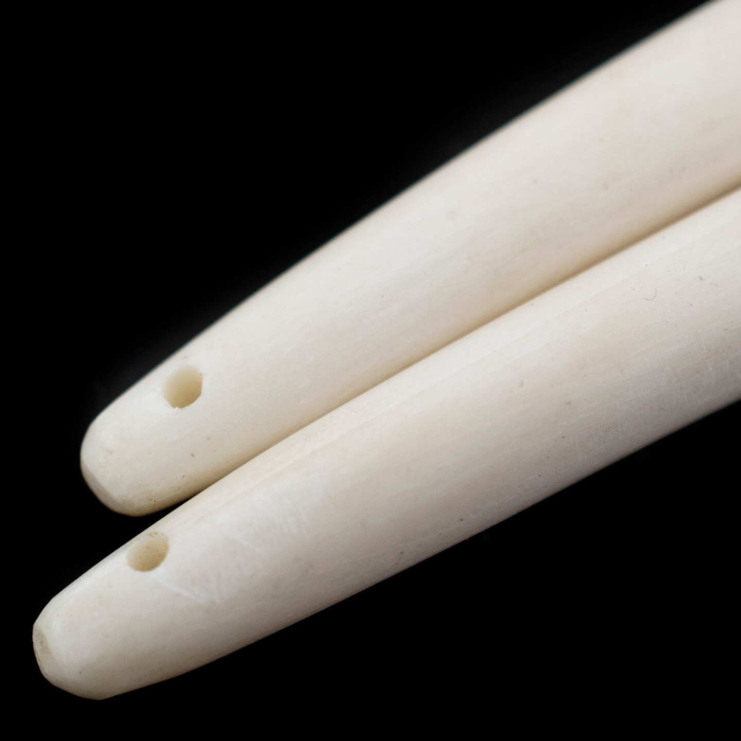 TheBeadChest Elongated White Bone Tooth Pendant Set of 2 Kenya African Handmade