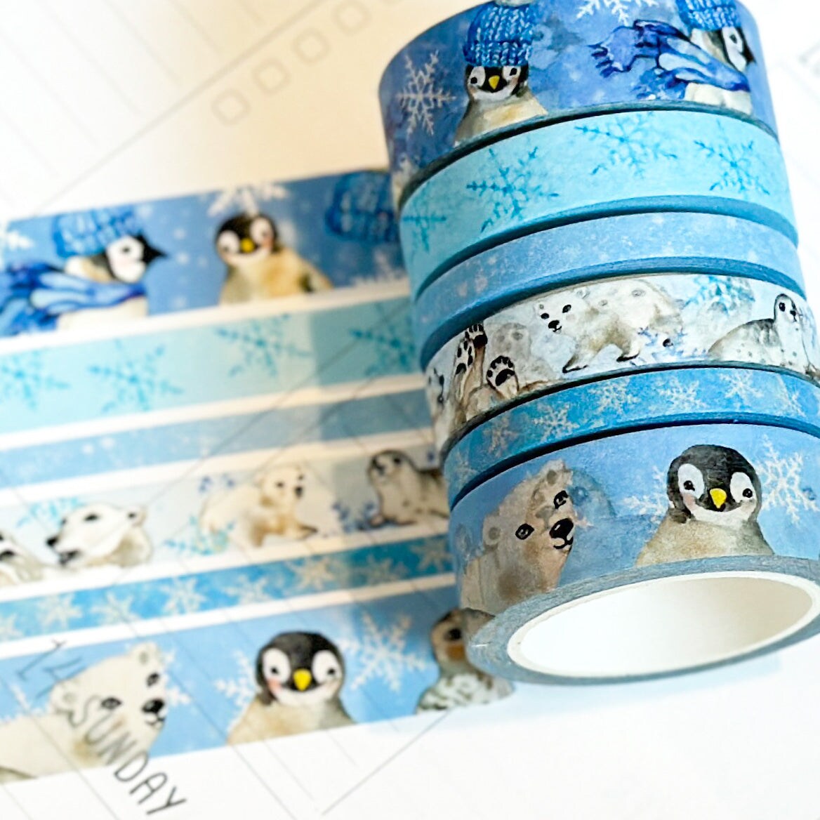 Snow Animals Penguins Polar Bears Seals Winter Arctic Animals Washi Tape Set January 2024 - W099