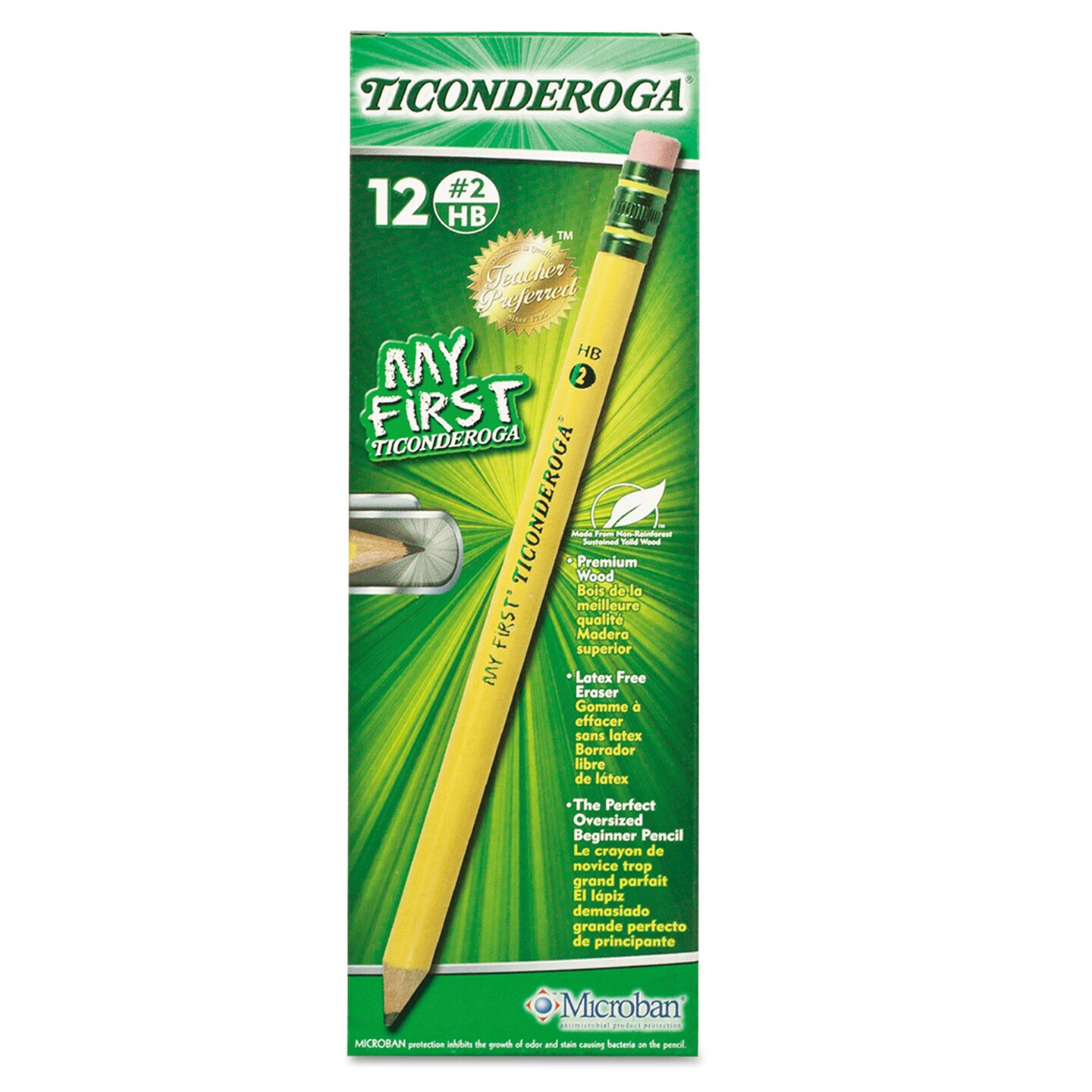 Dixon Ticonderoga My First Woodcase Pencil with Eraser, HB (#2), Black Lead, Yellow Barrel, Dozen