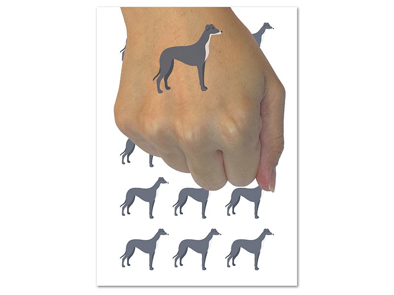 Greyhound Dog Solid Temporary Tattoo Water Resistant Fake Body Art Set Collection (1 Sheet)