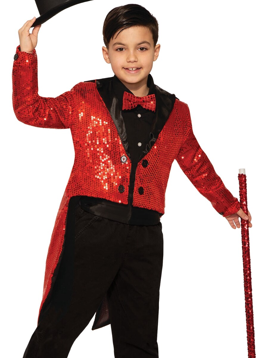 Childs Red Sequin Tailcoat Showman Jacket Costume Large 12