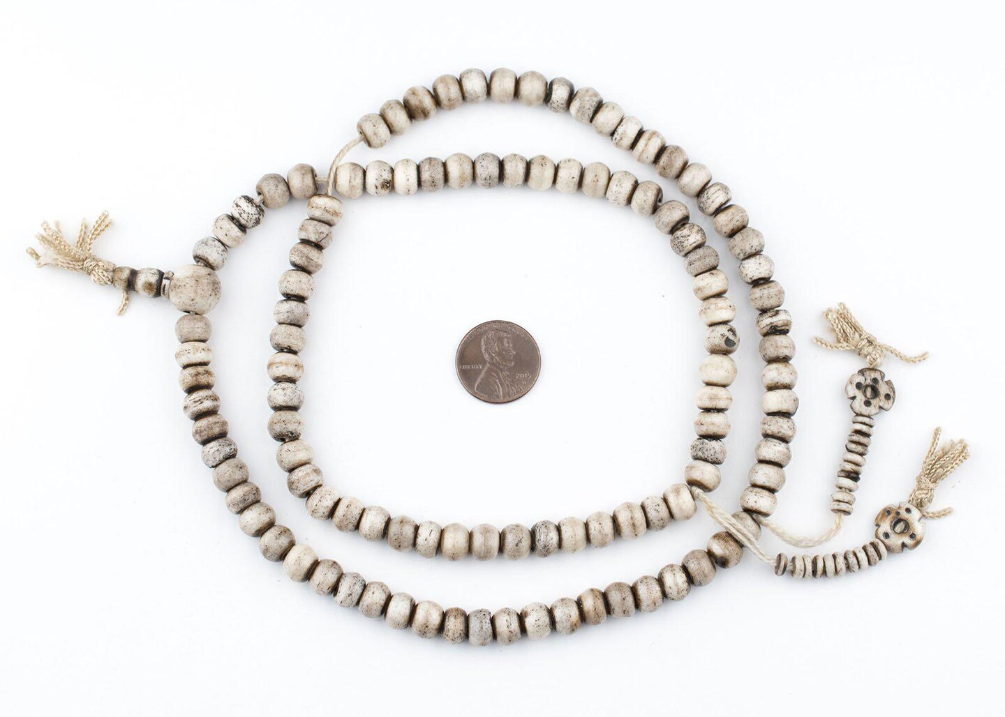 108 8mm Grey Bone Mala Beads - Handmade Fair Trade Nepal Prayer Rosary Beads Necklace for Mediation, Yoga, Jewelry Making, Crafts - The Bead Chest