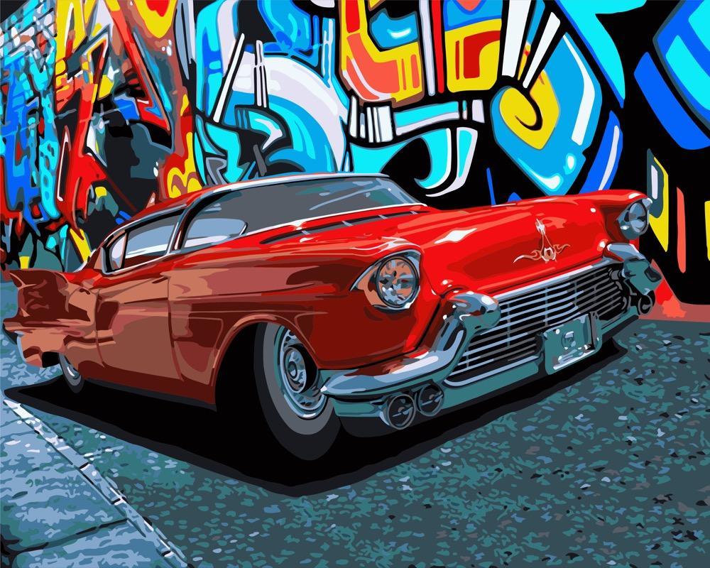 Painting by Numbers kit Crafting Spark Red Cadillac S076 19.69 x 15.75 in