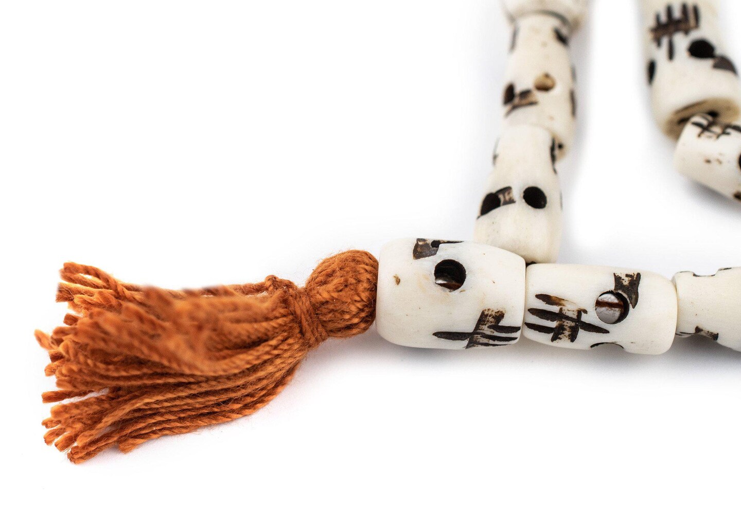 TheBeadChest Carved Bone Skull Mala Beads 12x8mm Nepal Black and White Large Hole 54 Inch Strand