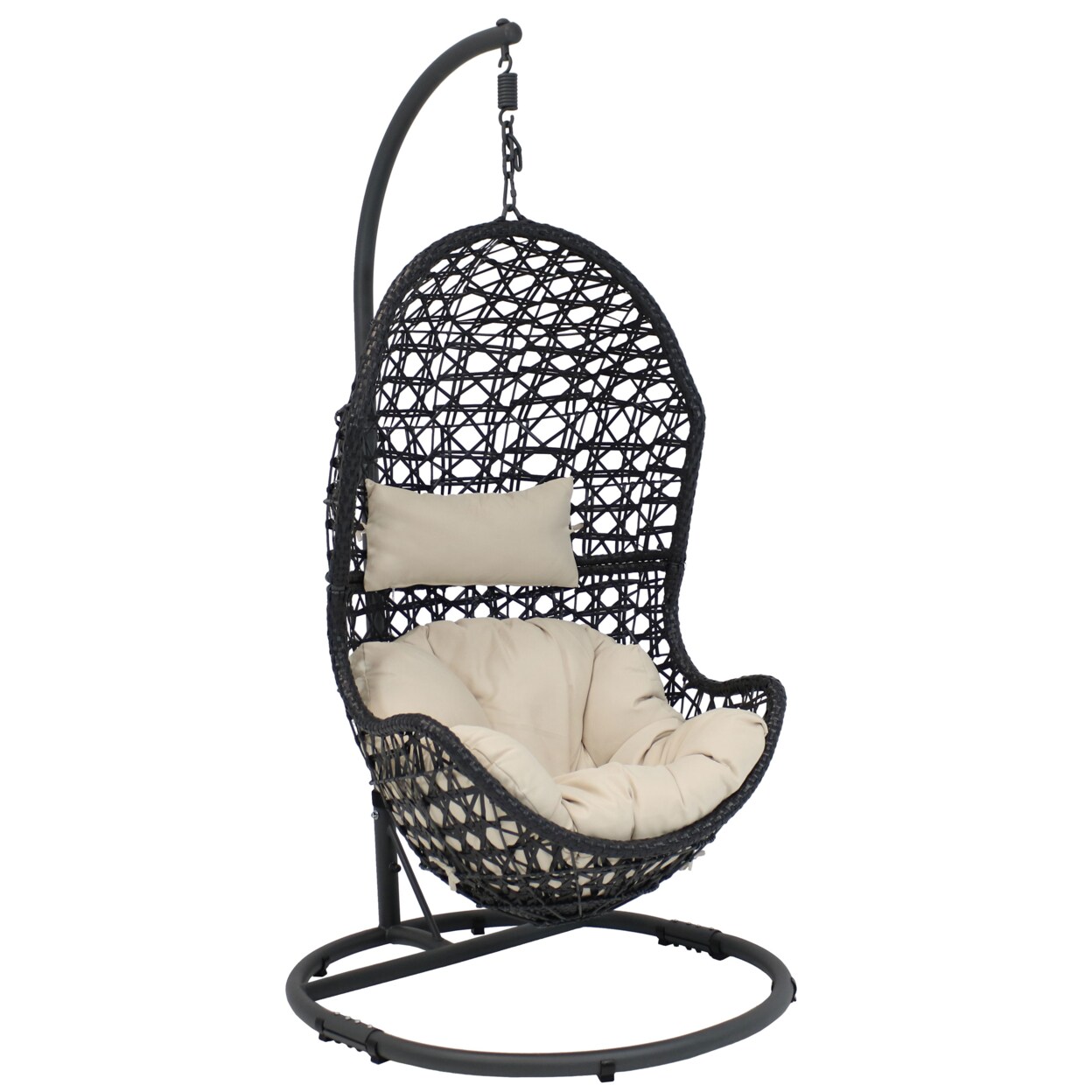 Sunnydaze Resin Wicker Basket Egg Chair With Steel Stand/Cushions - Beige