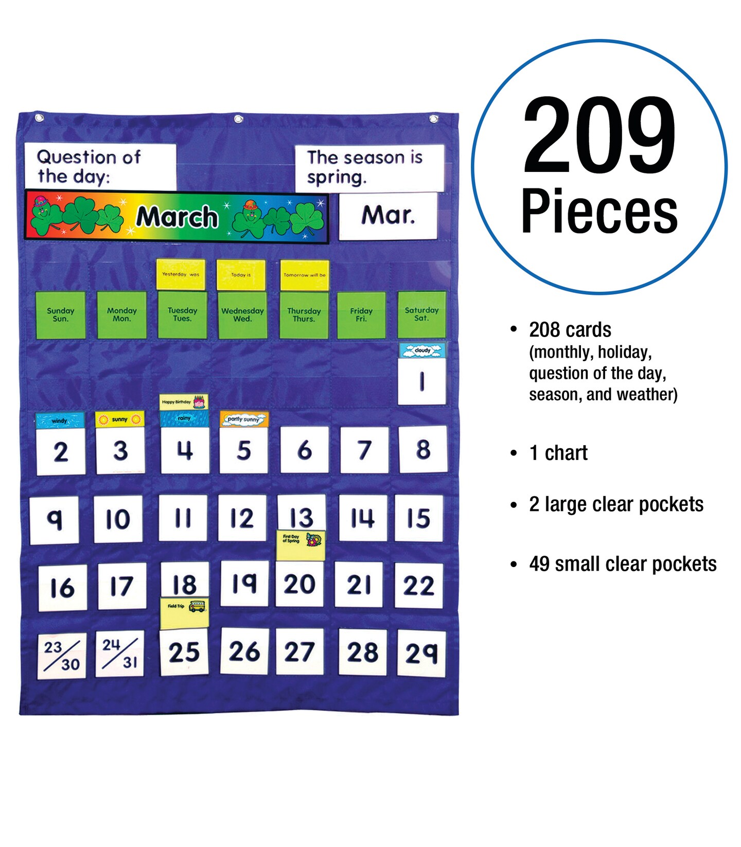 Carson Dellosa 26&#x22; x 37.25&#x22; Weather and Monthly Calendar Pocket Chart, Months, Days of the Week, Dates, and Season Cards for Circle Time Learning Center, Homeschool, or Classroom Organization