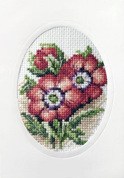 Complete cross stitch kit - greetings card &#x22;Red flowers&#x22; 6160