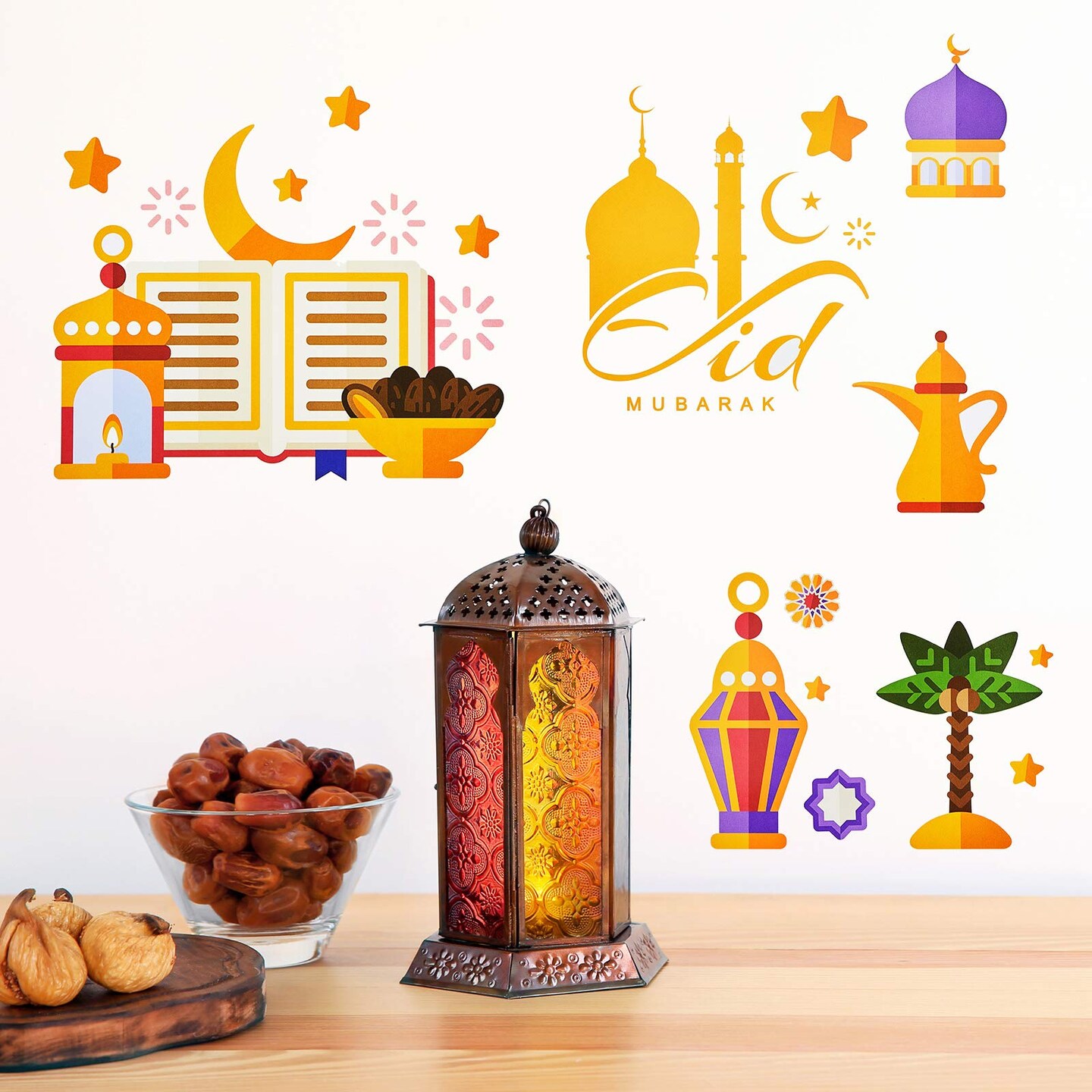 80 PCS Ramadan Window Clings Eid Mubarak Window Stickers Static Ramadan Kareem Window Decals Removable Window Cling Decorations for Ramadan Mubarak Party Classroom Supply, 9 Sheets