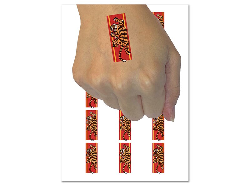 Ferocious Tiger Crawling Prowling Temporary Tattoo Water Resistant Fake Body Art Set Collection (1 Sheet)