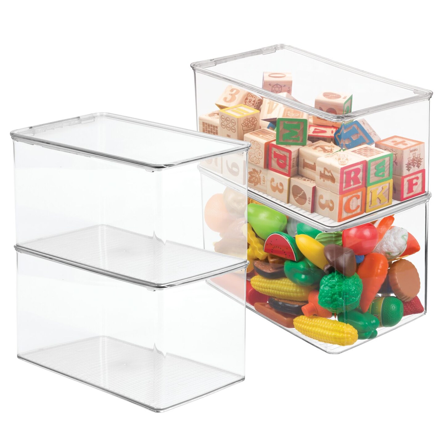 mDesign Plastic Stackable Toy Storage Bin with Attached Lid