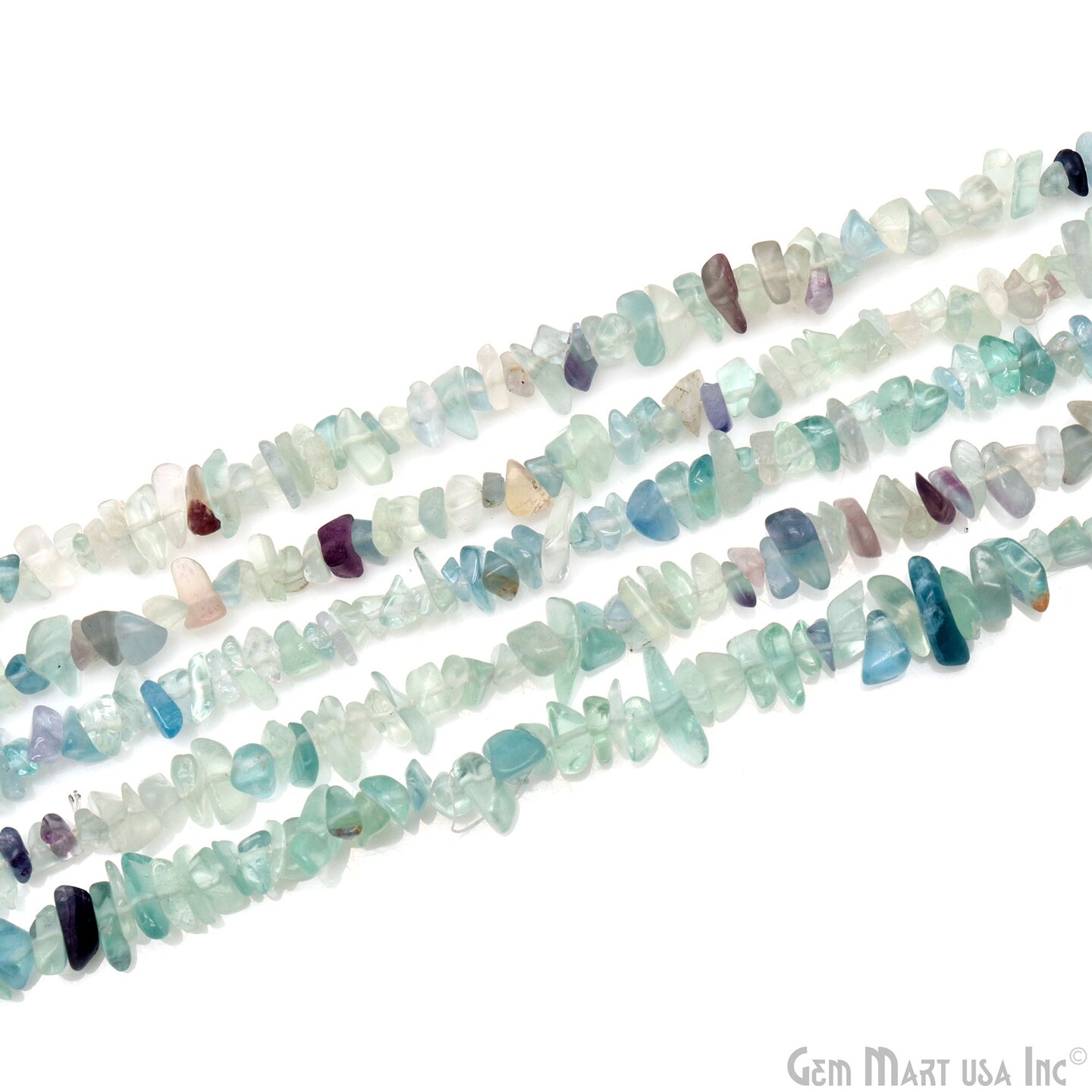 Fluorite Chip Beads, 34 Inch, Natural Chip Strands, Drilled Strung Nugget Beads, 3-7mm, Polished, GemMartUSA (CHFL-70001)
