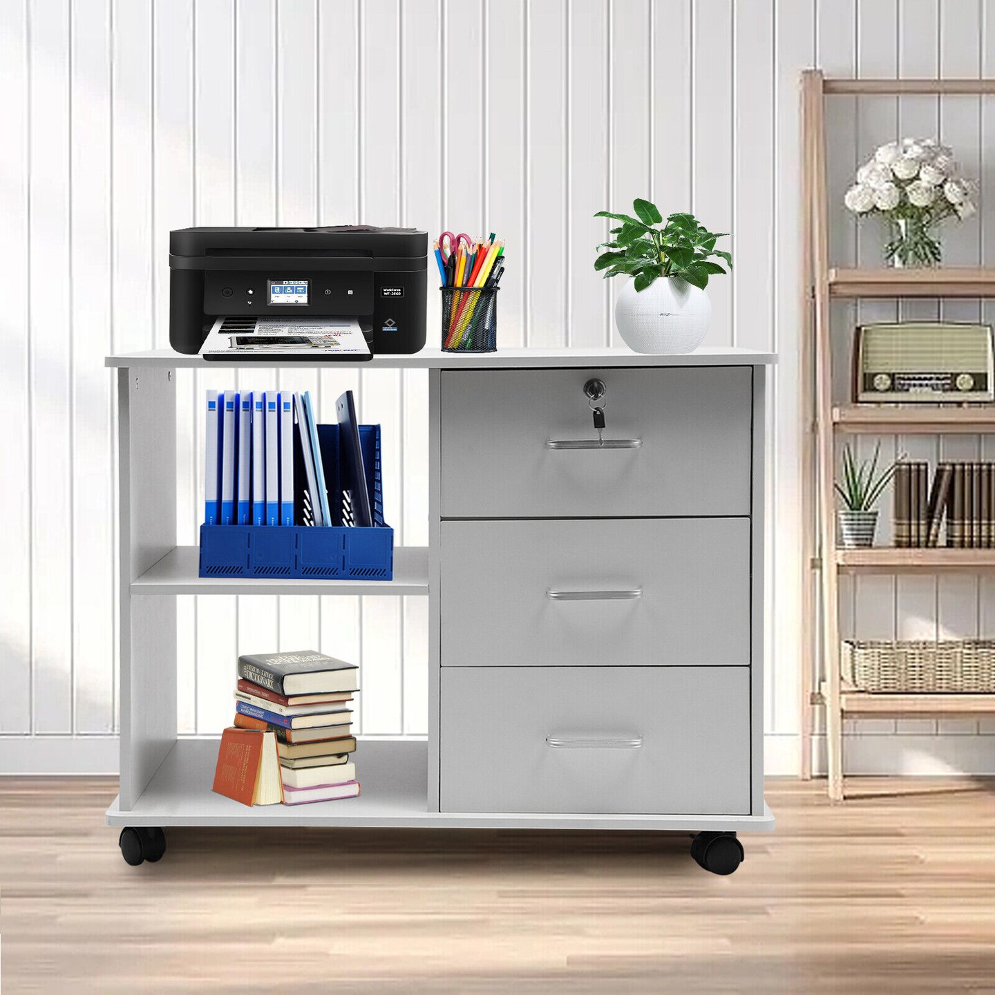 Kitcheniva 3-Drawers Rolling File Large Cabinet