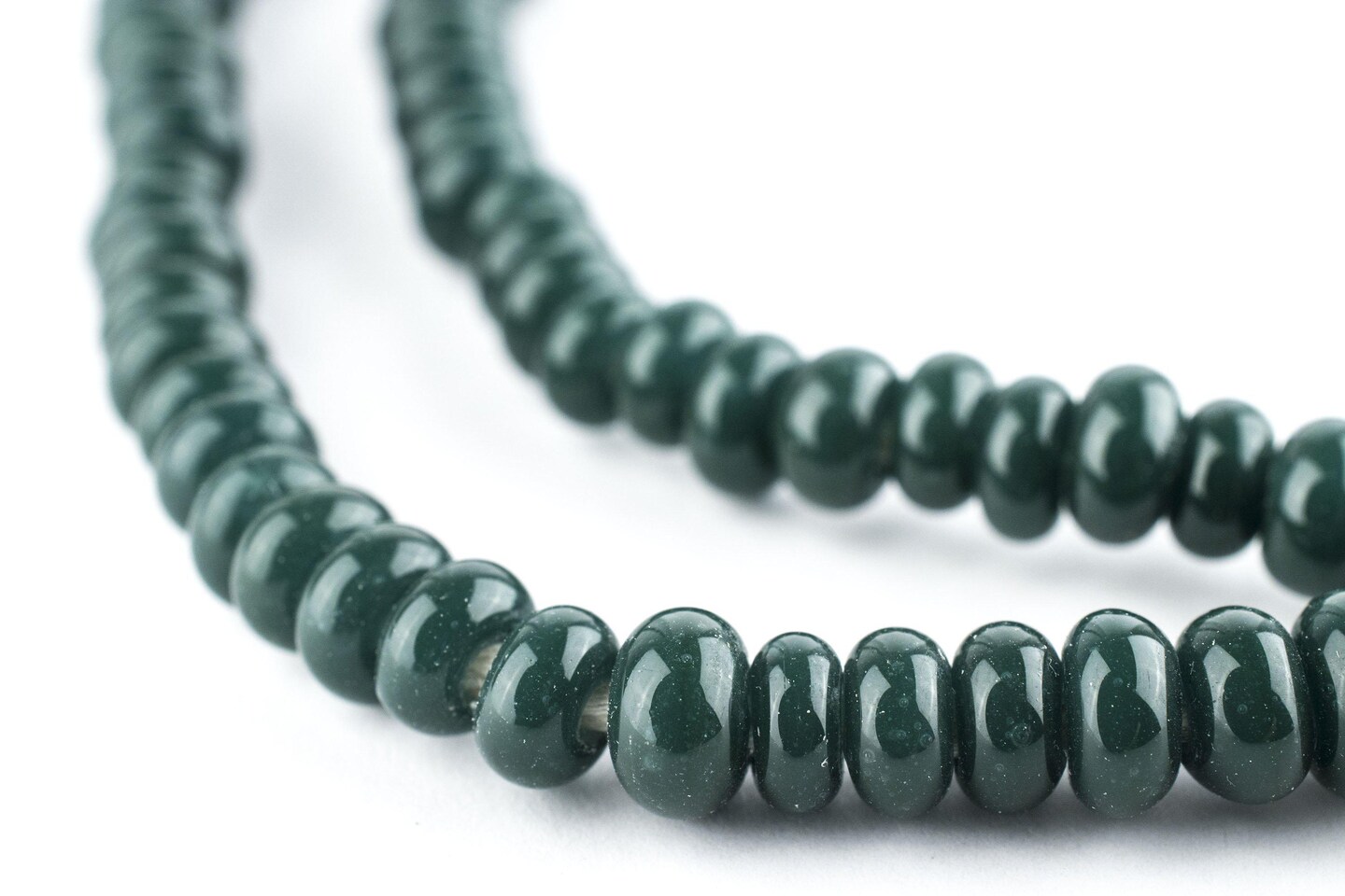 The Bead Chest Dark Green Glass Donut Beads - 24 Inch Strand of Indonesian Rondelle Java Glass Beads for Crafts & Jewelry Making