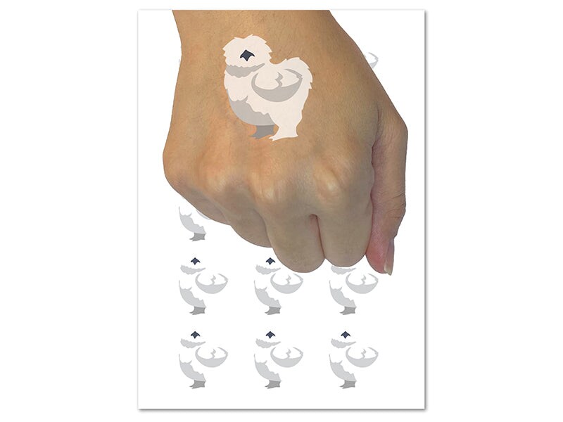 Fluffy Silkie Chicken Temporary Tattoo Water Resistant Fake Body Art Set Collection (1 Sheet)